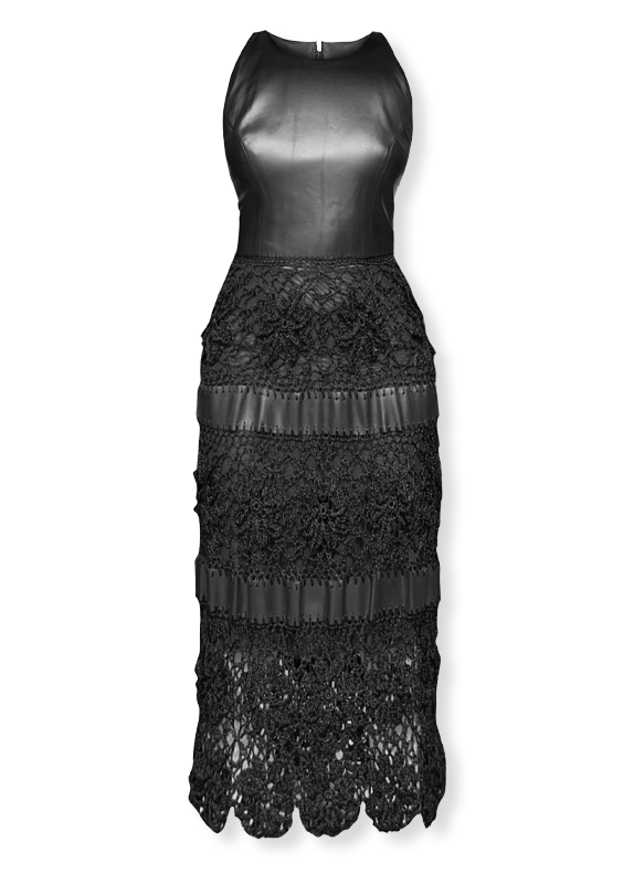 vestido de couro e croch�